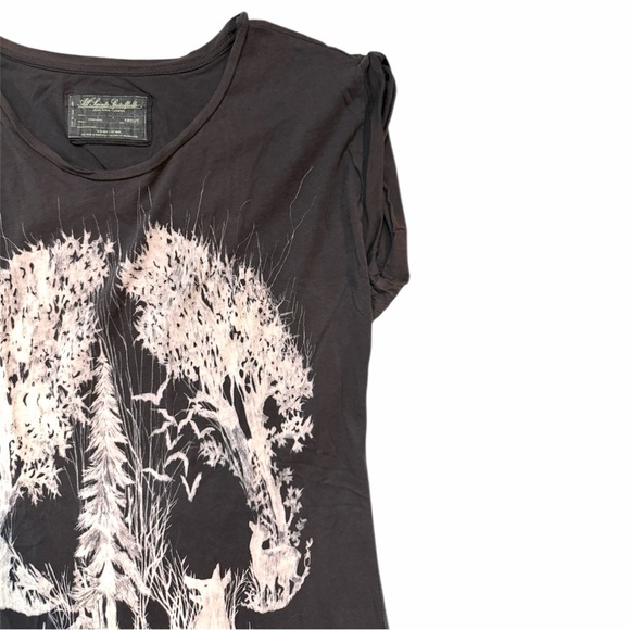 AllSaints AllSaints Spitalfields Dark Gray Tunic with White Nature Skull Graphic - Picture 3 of 14
